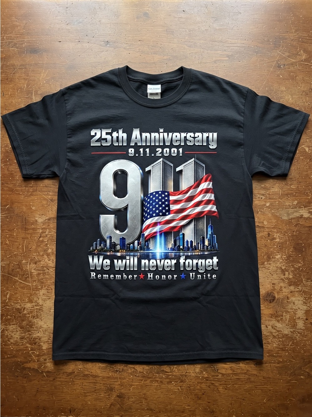 25th Anniversary 9/11 Commemorative Memorial Graphic T-shirt